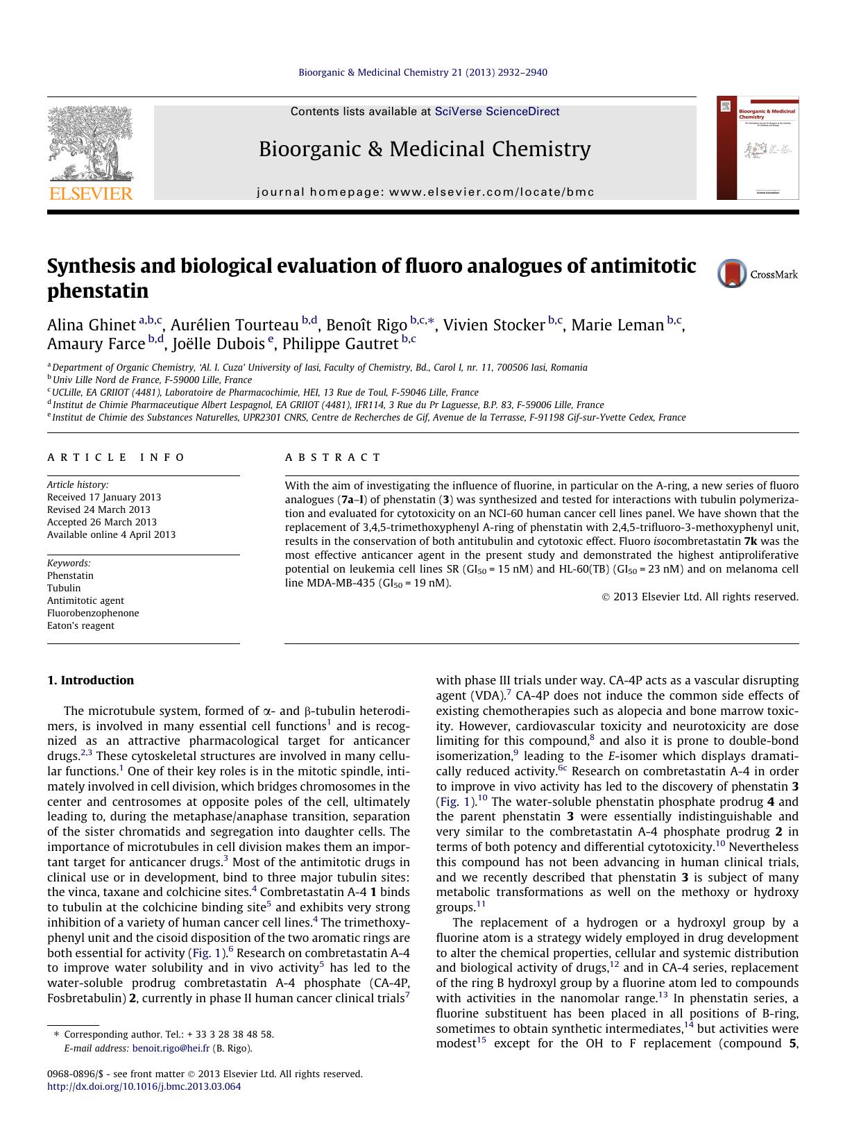 Synthesis and biological evaluation of fluoro analogues of antimitotic phenstatin by unknow