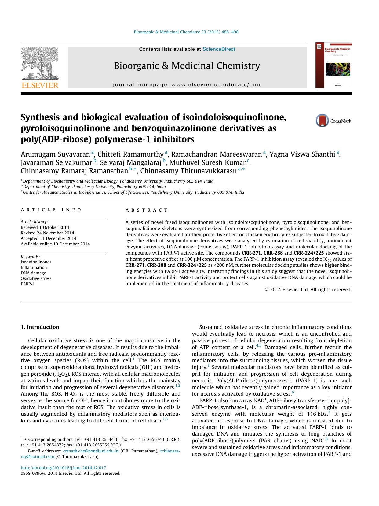 Synthesis and biological evaluation of isoindoloisoquinolinone, pyroloisoquinolinone and benzoquinazolinone derivatives as poly(ADP-ribose) polymerase-1 inhibitors by unknow
