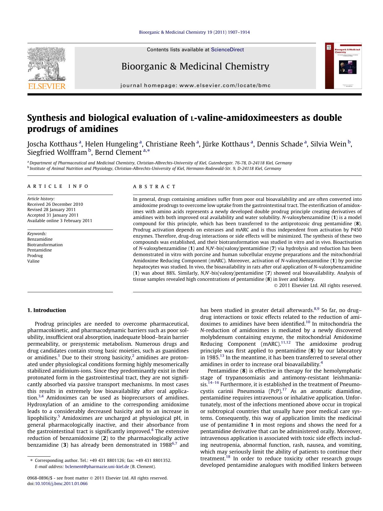 Synthesis and biological evaluation of l-valine-amidoximeesters as double prodrugs of amidines by unknow