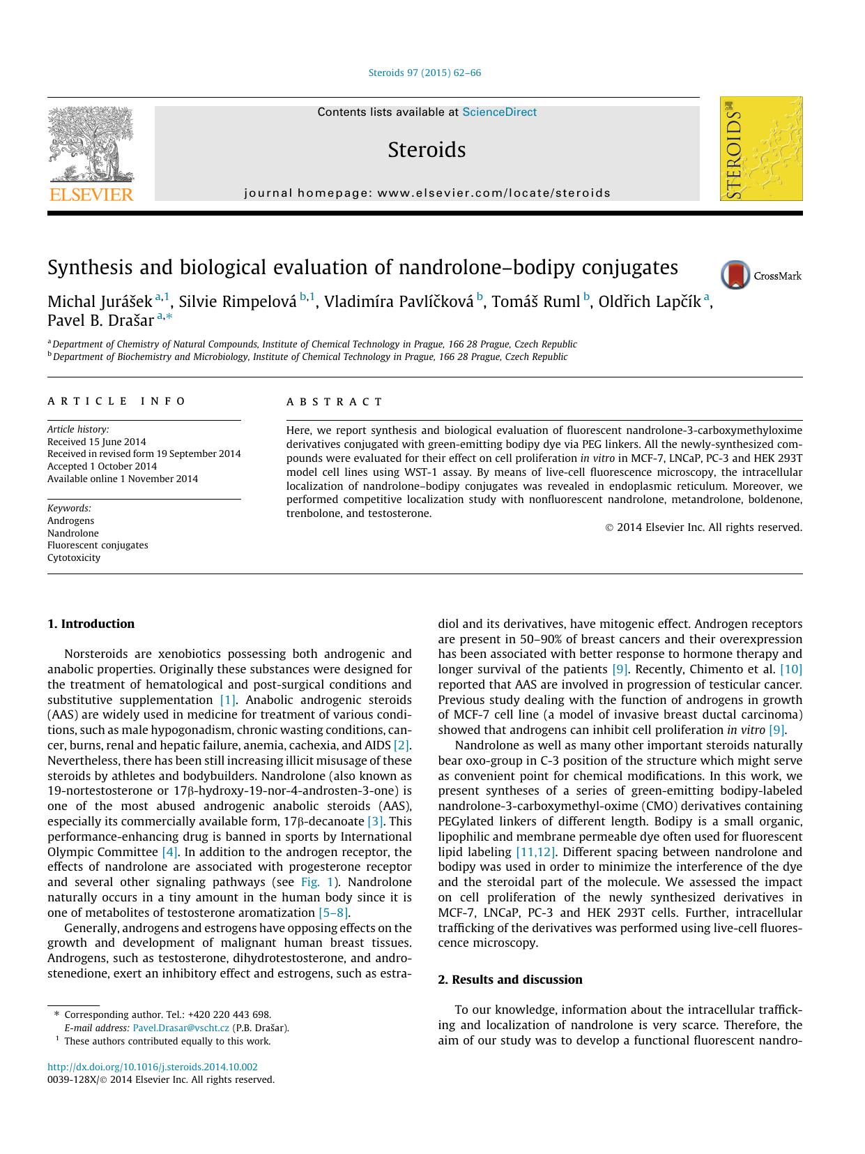 Synthesis and biological evaluation of nandroloneÃ¢â¬âbodipy conjugates by unknow