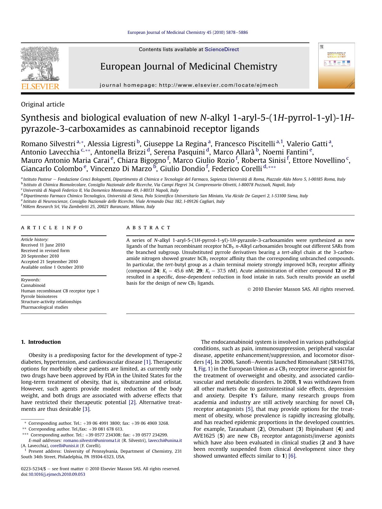 Synthesis and biological evaluation of new N-alkyl 1-aryl-5-(1H-pyrrol-1-yl)-1H-pyrazole-3-carboxamides as cannabinoid receptor ligands by unknow
