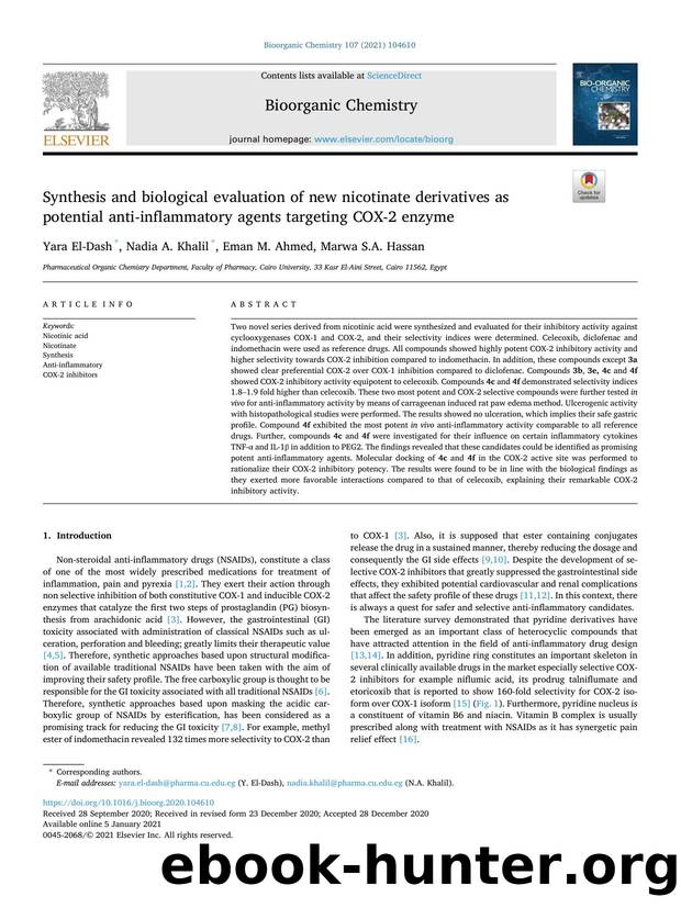 Synthesis and biological evaluation of new nicotinate derivatives as potential anti-inflammatory agents targeting COX-2 enzyme by Yara El-Dash & Nadia A. Khalil & Eman M. Ahmed & Marwa S.A. Hassan