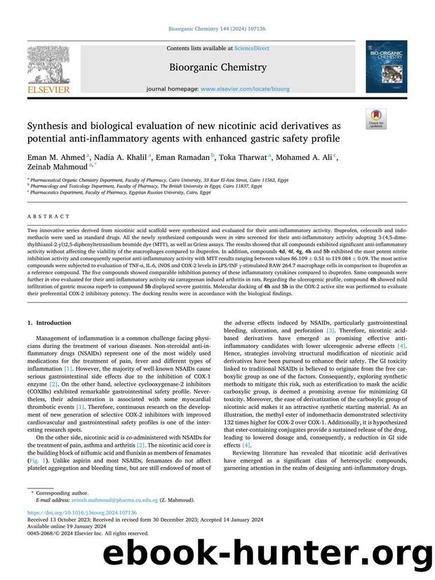 Synthesis and biological evaluation of new nicotinic acid derivatives as potential anti-inflammatory agents with enhanced gastric safety profile by Eman M. Ahmed & Nadia A. Khalil & Eman Ramadan & Toka Tharwat & Mohamed A. Ali & Zeinab Mahmoud