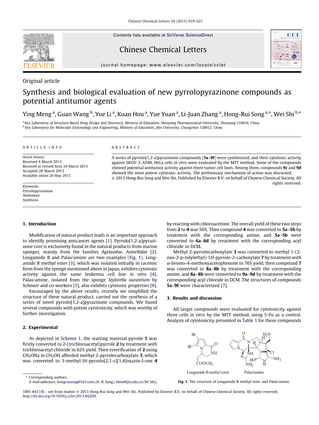 Synthesis and biological evaluation of new pyrrolopyrazinone compounds as potential antitumor agents by Ying Meng