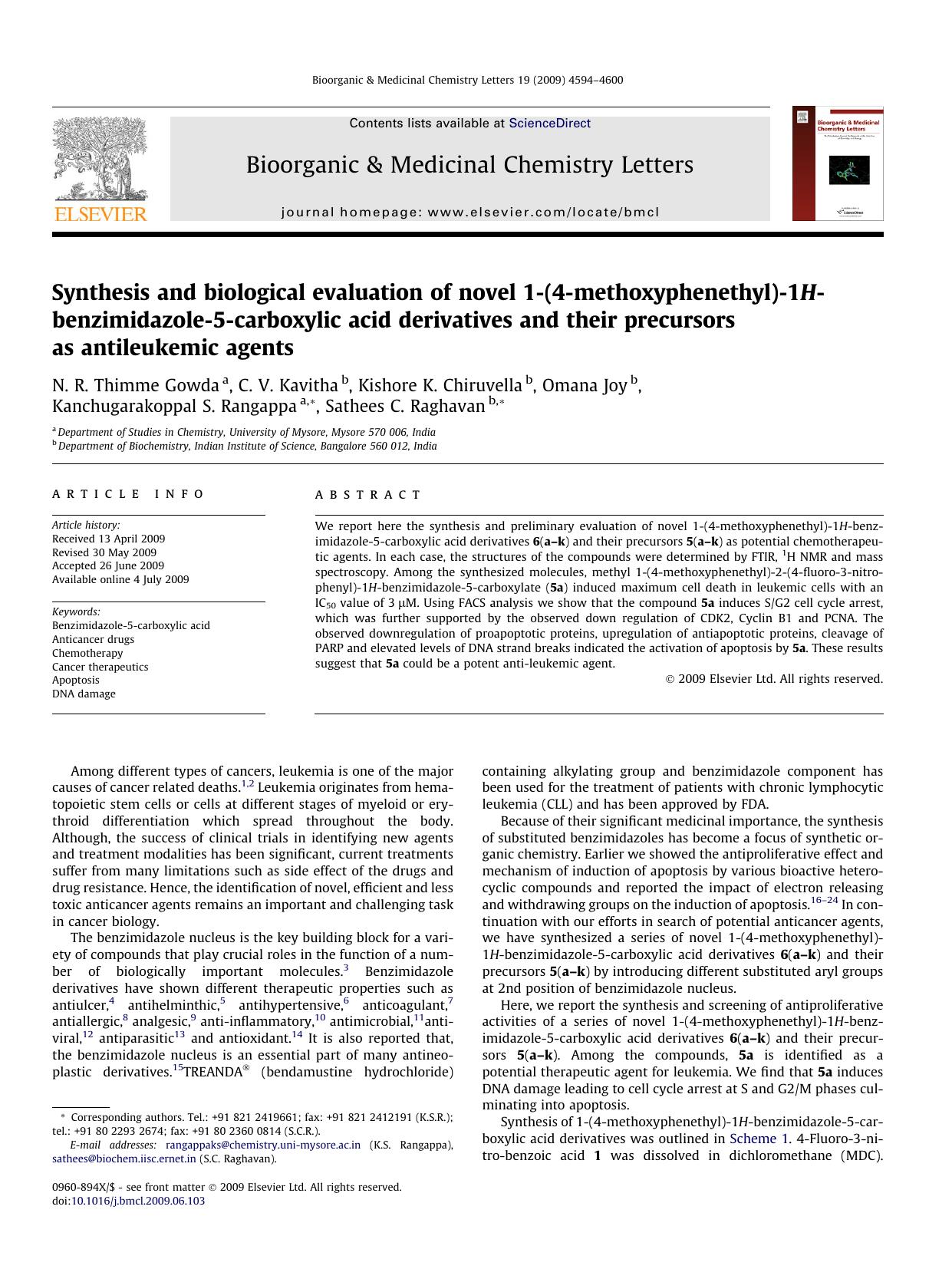 Synthesis and biological evaluation of novel 1-(4-methoxyphenethyl)-1H-benzimidazole-5-carboxylic acid derivatives and their precursors as antileukemic agents by unknow