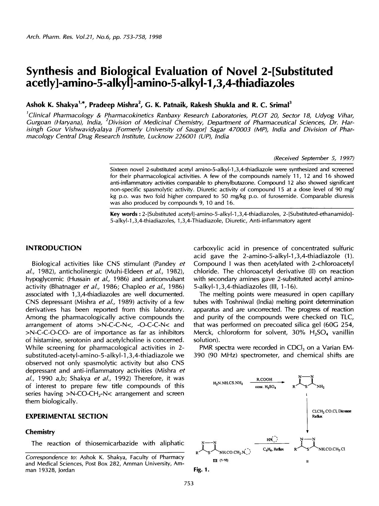 Synthesis and biological evaluation of novel 2-[substituted acetly]-amino-5-alkyl]-amino-5-alkyl-1,3,4-thiadiazoles by Unknown