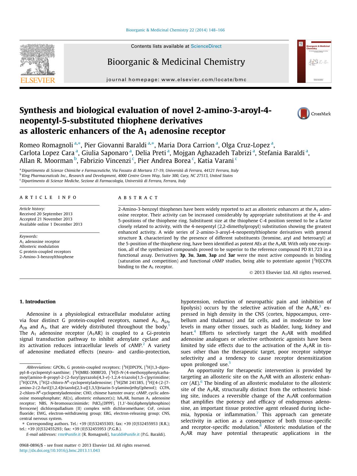 Synthesis and biological evaluation of novel 2-amino-3-aroyl-4-neopentyl-5-substituted thiophene derivatives as allosteric enhancers of the A1 adenosine receptor by unknow