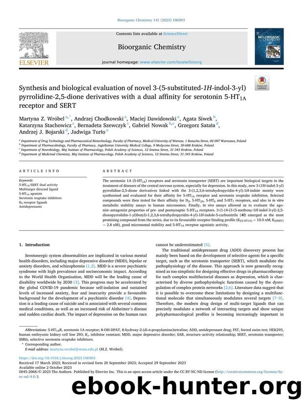 Synthesis and biological evaluation of novel 3-(5-substituted- 1H -indol-3-yl)pyrrolidine-2,5-dione derivatives with a dual affinity for serotonin 5-HT1A receptor and SERT by unknow