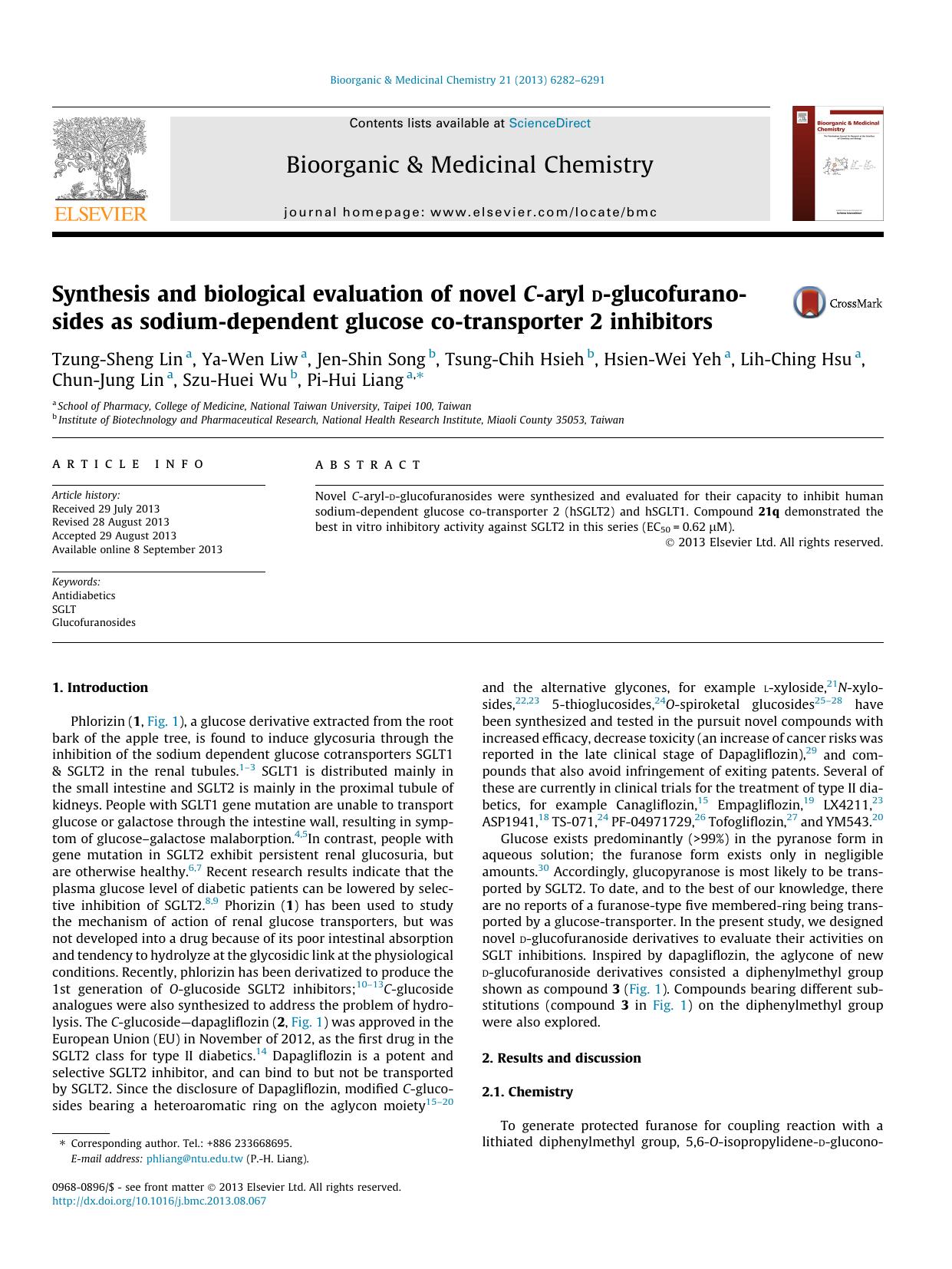 Synthesis and biological evaluation of novel C-aryl d-glucofuranosides as sodium-dependent glucose co-transporter 2 inhibitors by unknow