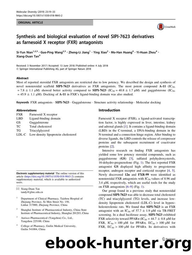 Synthesis and biological evaluation of novel SIPI-7623 derivatives as farnesoid X receptor (FXR) antagonists by unknow