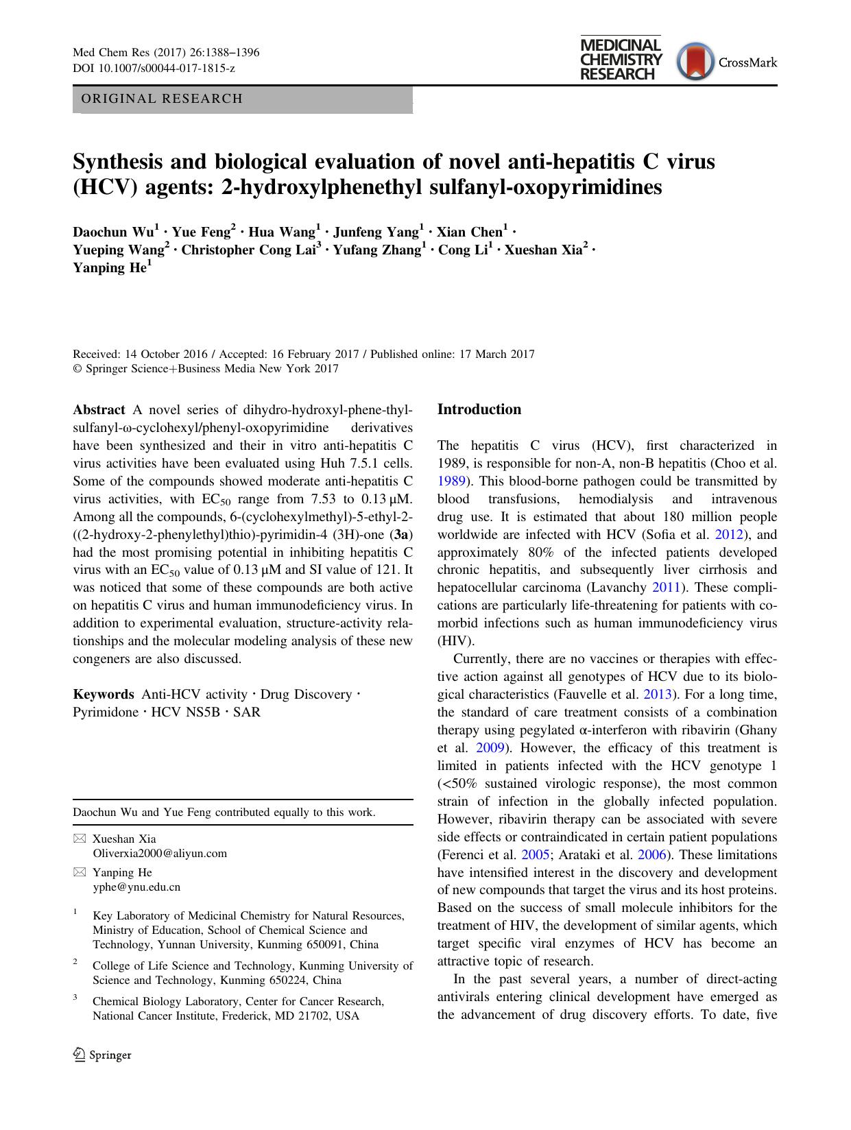 Synthesis and biological evaluation of novel anti-hepatitis C virus (HCV) agents: 2-hydroxylphenethyl sulfanyl-oxopyrimidines by unknow
