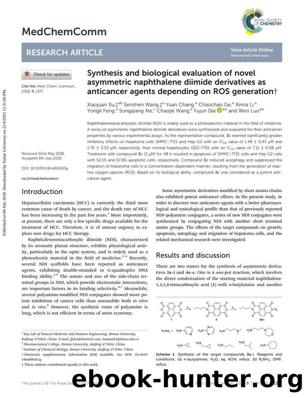 Synthesis and biological evaluation of novel asymmetric naphthalene diimide derivatives as anticancer agents depending on ROS generation by unknow