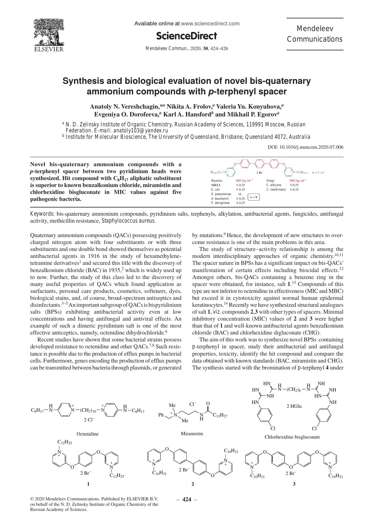 Synthesis and biological evaluation of novel bis-quaternary ammonium compounds with p-terphenyl spacer by unknow