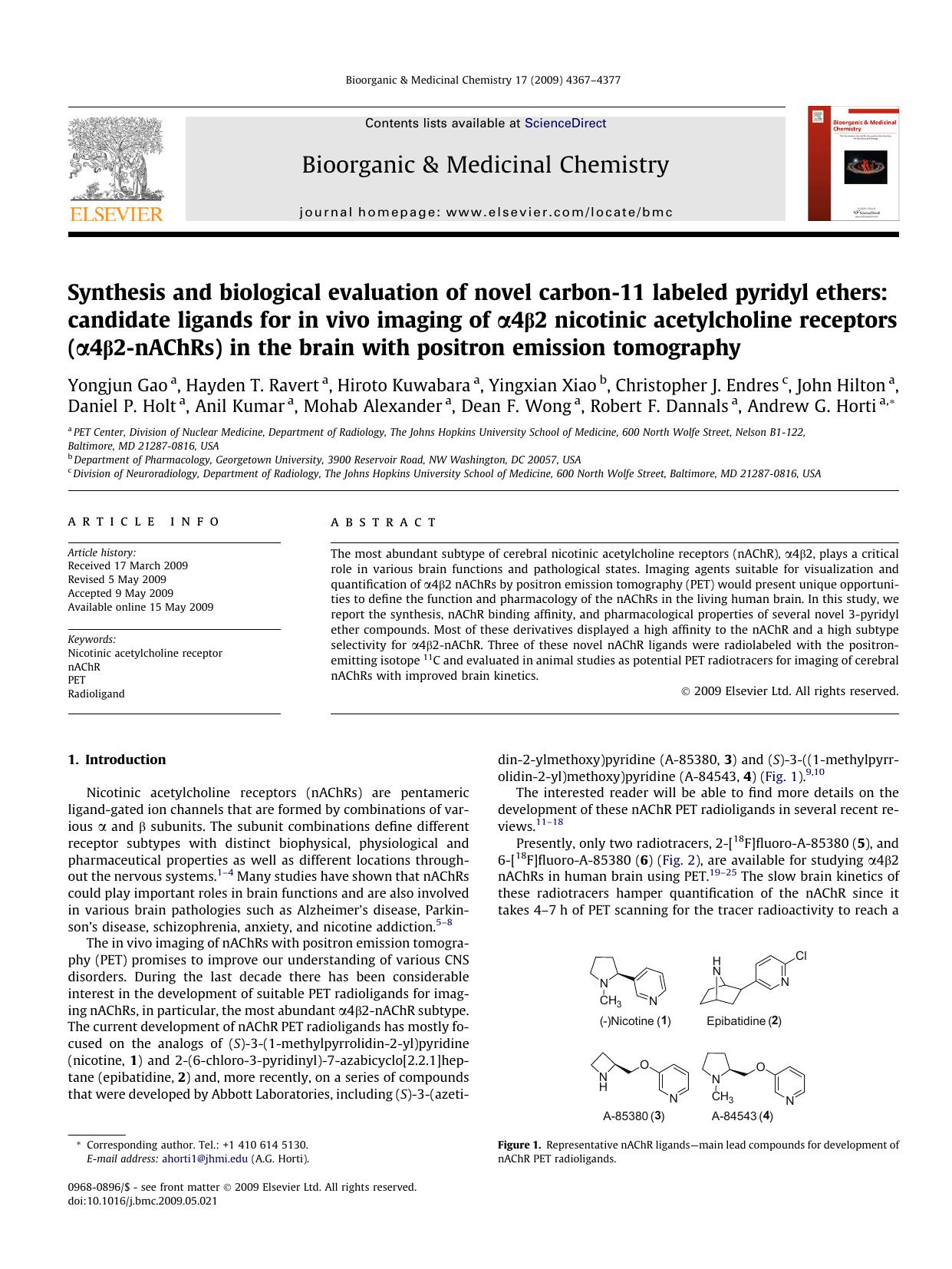 Synthesis and biological evaluation of novel carbon-11 labeled pyridyl ethers: candidate ligands for in vivo imaging of Î±4Î²2 nicotinic acetylcholine receptors (Î±4Î²2-nAChRs) in by unknow