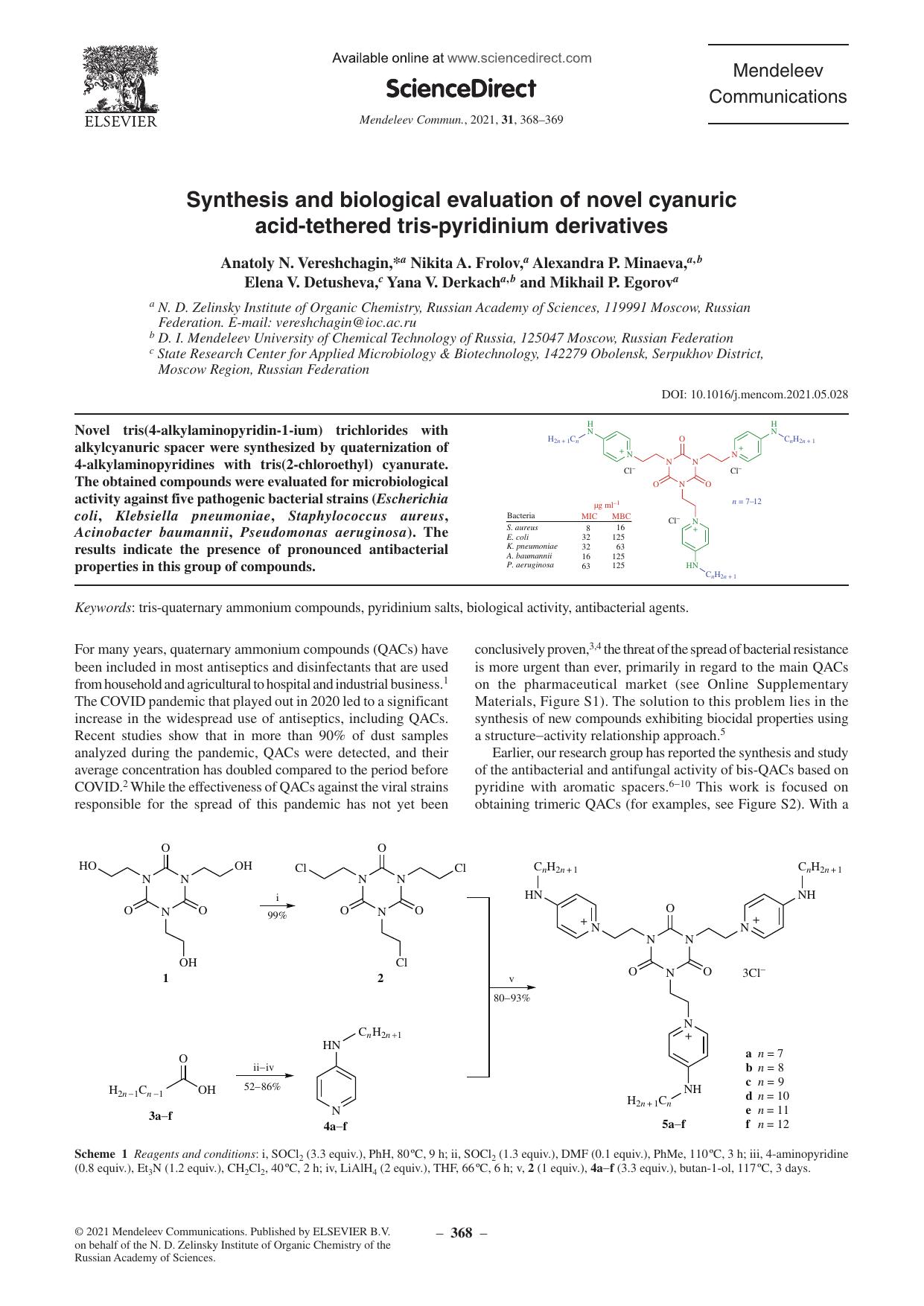Synthesis and biological evaluation of novel cyanuric acid-tethered tris-pyridinium derivatives by unknow