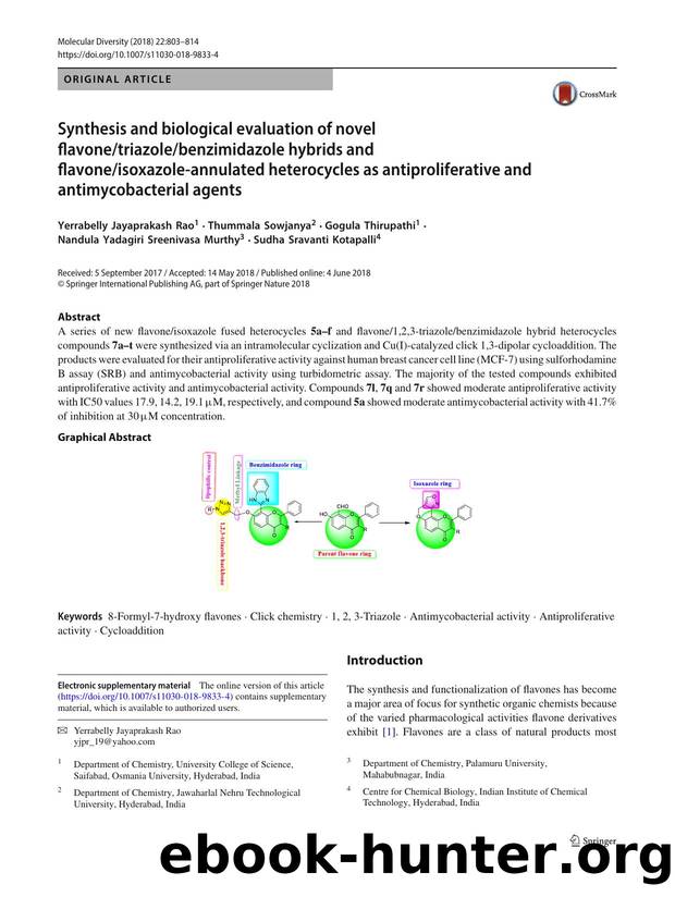 Synthesis and biological evaluation of novel flavonetriazolebenzimidazole hybrids and flavoneisoxazole-annulated heterocycles as antiproliferative and antimycobacterial agents by unknow