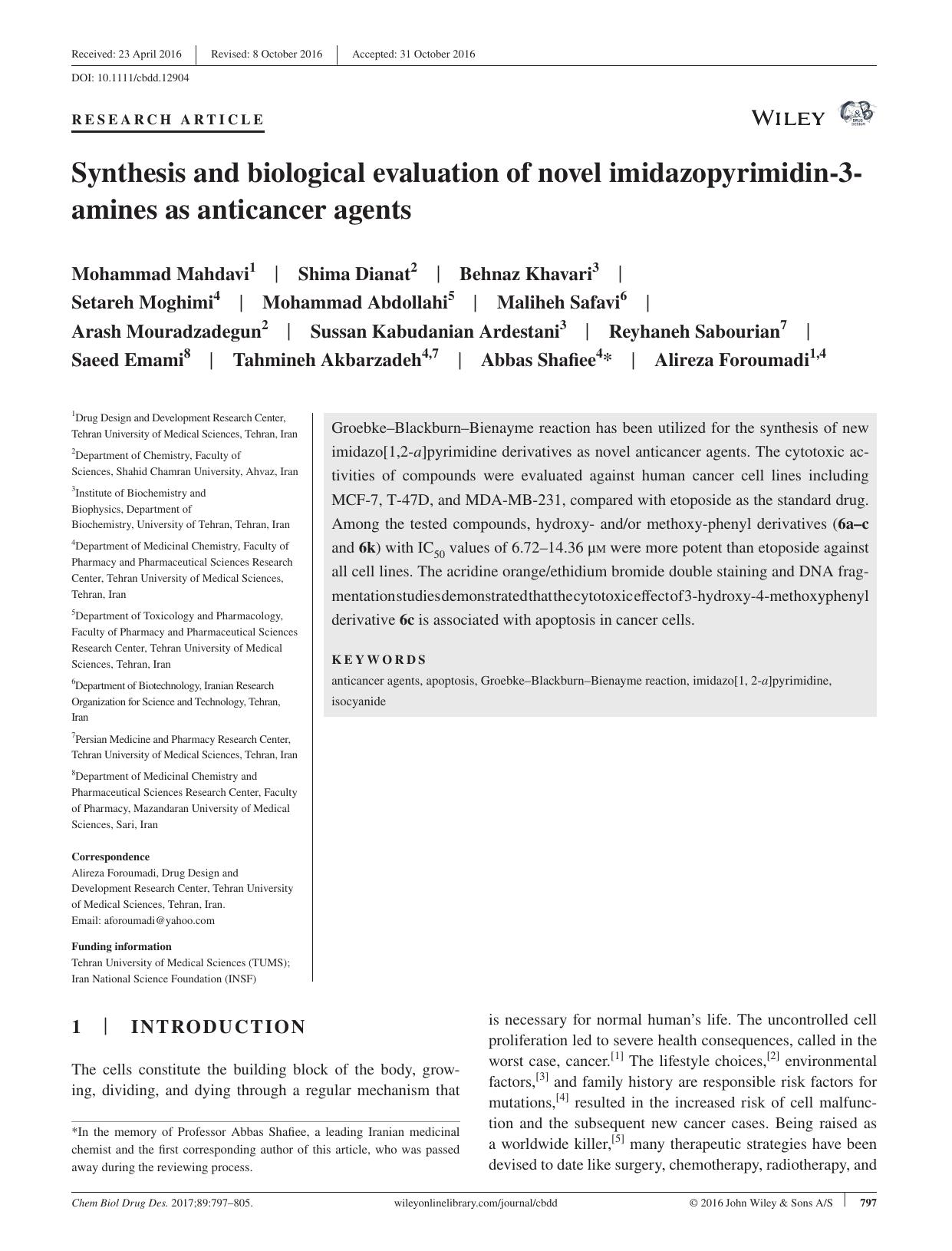 Synthesis and biological evaluation of novel imidazopyrimidin‐3‐amines as anticancer agents by unknow