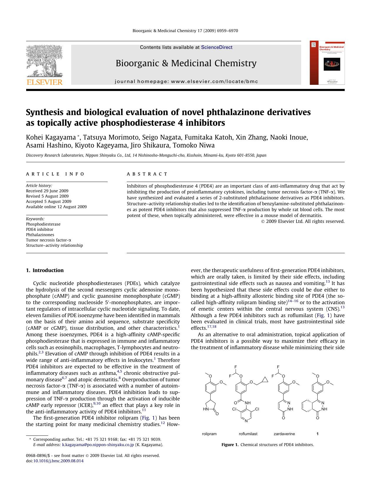 Synthesis and biological evaluation of novel phthalazinone derivatives as topically active phosphodiesterase 4 inhibitors by unknow