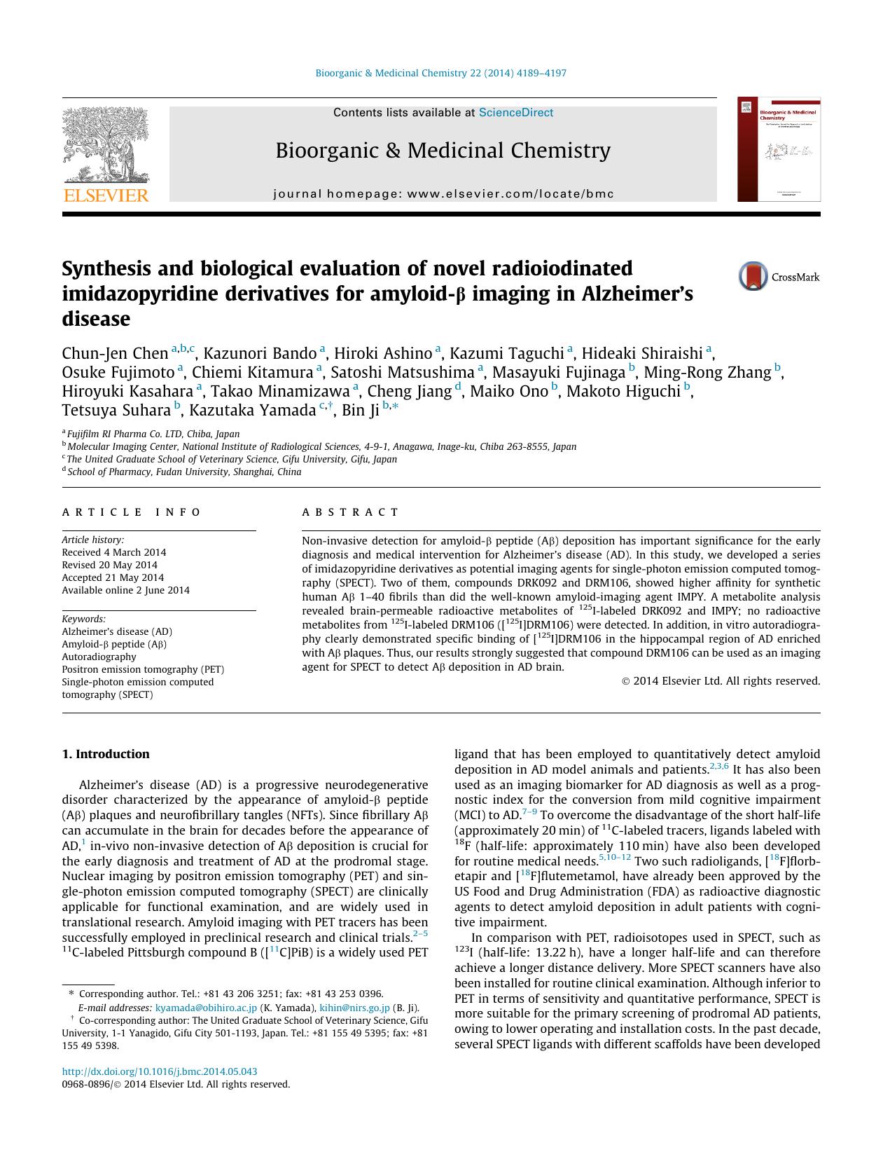 Synthesis and biological evaluation of novel radioiodinated imidazopyridine derivatives for amyloid-ÃÂ² imaging in AlzheimerÃ¢â¬â¢s disease by unknow