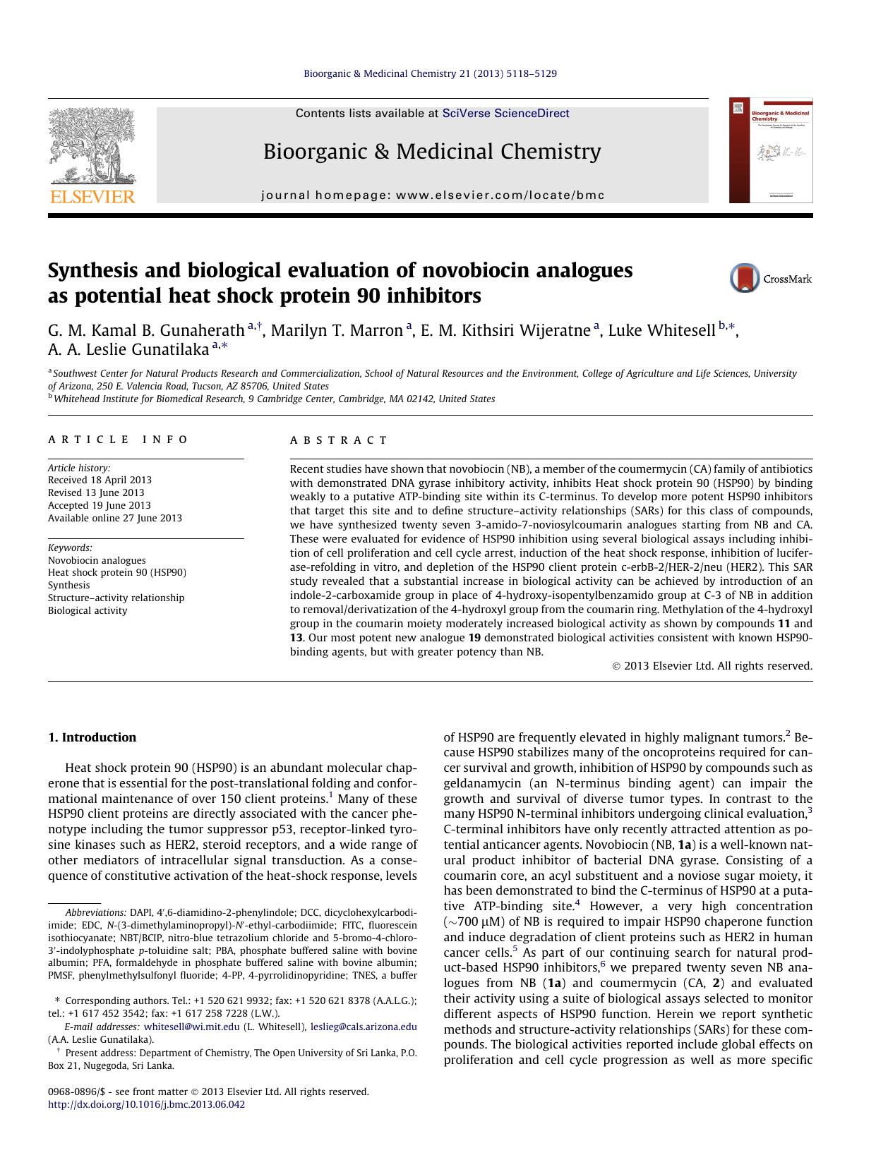Synthesis and biological evaluation of novobiocin analogues as potential heat shock protein 90 inhibitors by unknow