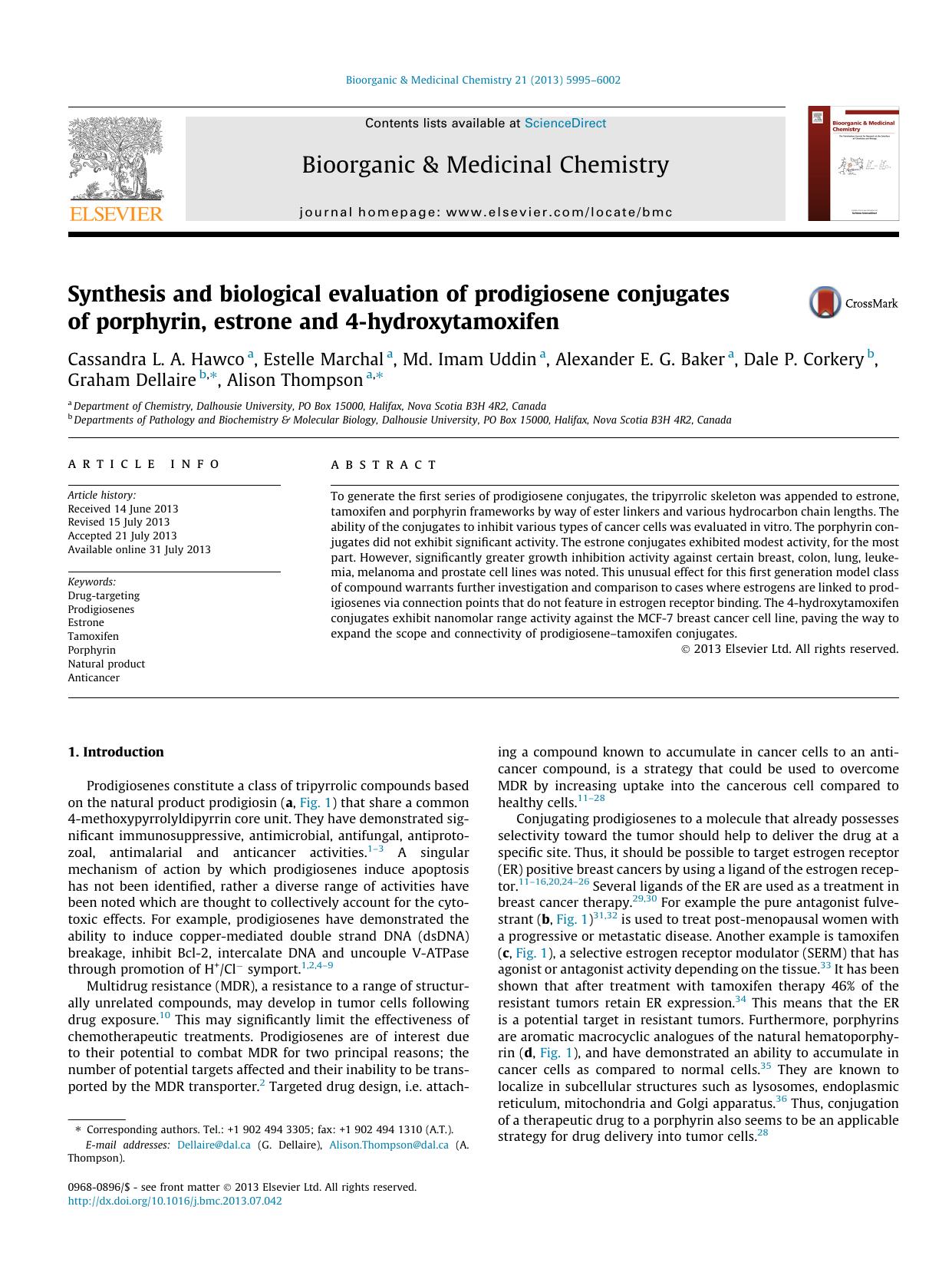 Synthesis and biological evaluation of prodigiosene conjugates of porphyrin, estrone and 4-hydroxytamoxifen by unknow