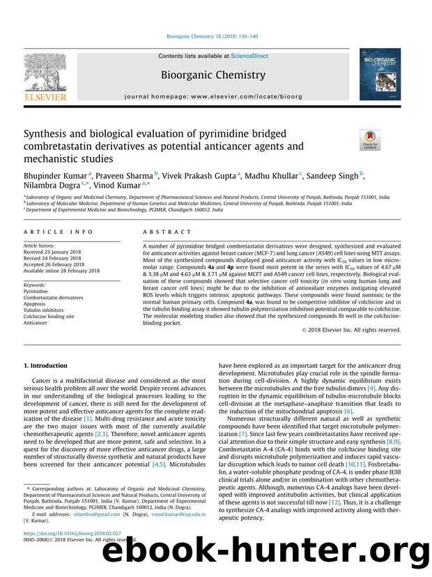 Synthesis and biological evaluation of pyrimidine bridged combretastatin derivatives as potential anticancer agents and mechanistic studies by unknow