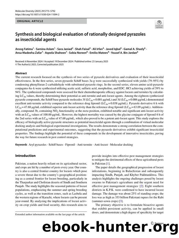 Synthesis and biological evaluation of rationally designed pyrazoles as insecticidal agents by unknow