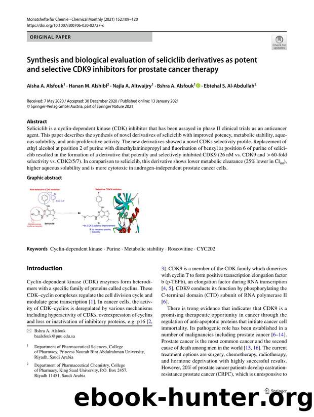 Synthesis and biological evaluation of seliciclib derivatives as potent and selective CDK9 inhibitors for prostate cancer therapy by unknow