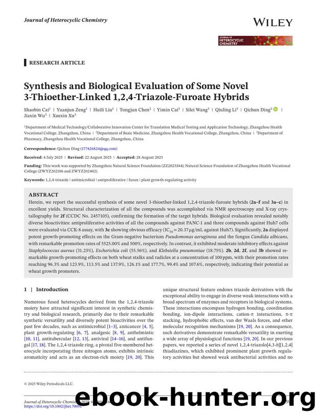 Synthesis and biological evaluation of some novel 3âthioetherâlinked 1,2,4âtriazoleâfuroate hybrids by Unknown