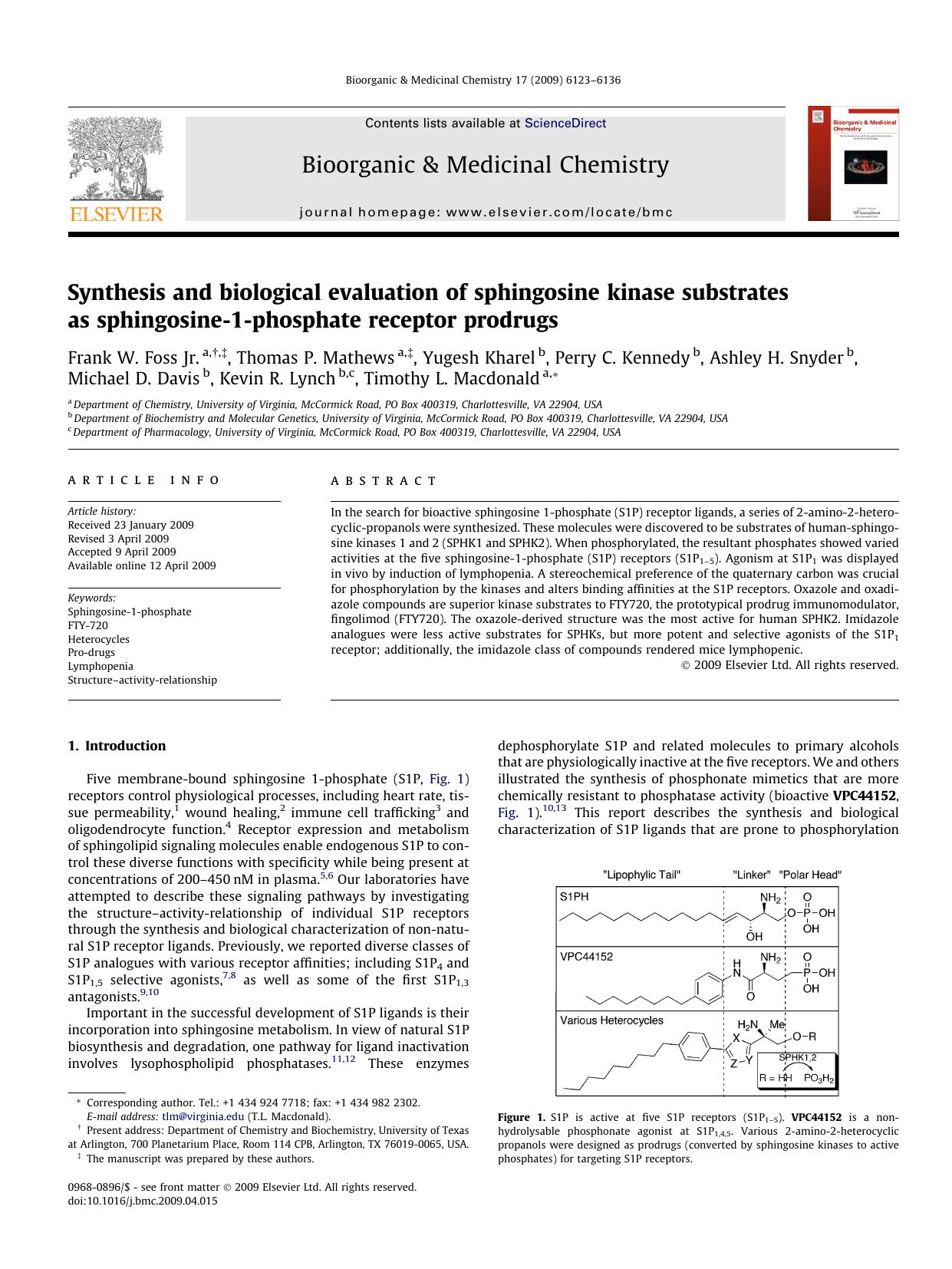 Synthesis and biological evaluation of sphingosine kinase substrates as sphingosine-1-phosphate receptor prodrugs by unknow