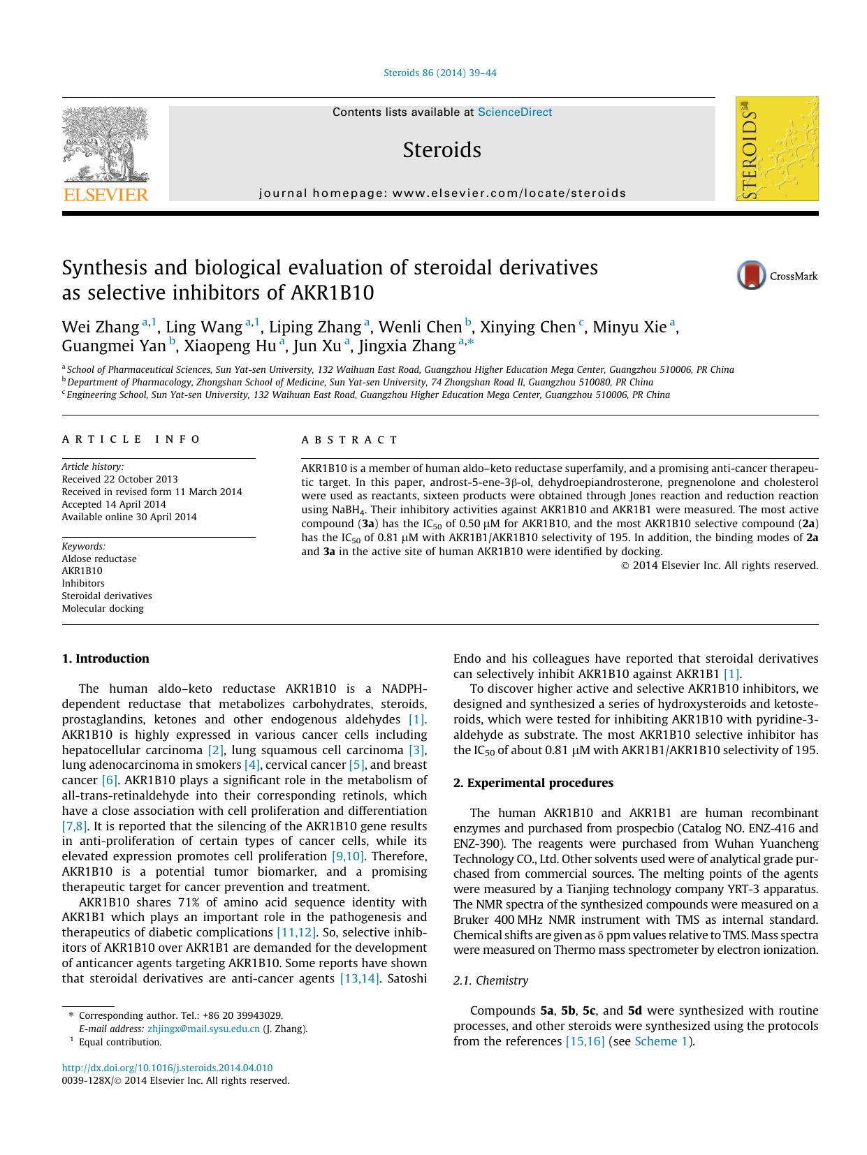 Synthesis and biological evaluation of steroidal derivatives as selective inhibitors of AKR1B10 by unknow