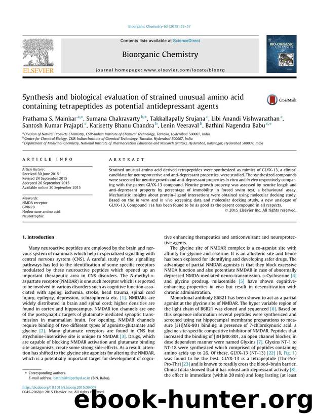 Synthesis and biological evaluation of strained unusual amino acid containing tetrapeptides as potential antidepressant agents by unknow