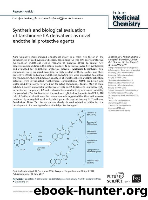 Synthesis and biological evaluation of tanshinone IIA derivatives as novel endothelial protective agents by Xiaoling Bi