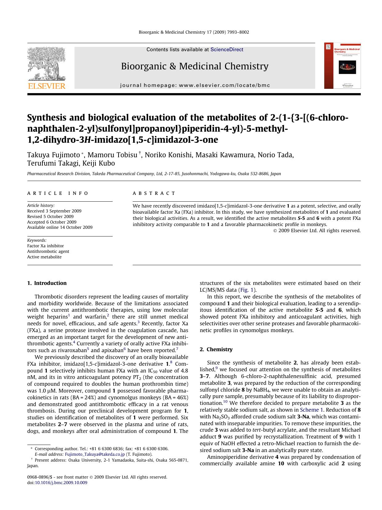 Synthesis and biological evaluation of the metabolites of 2-(1-{3-[(6-chloronaphthalen-2-yl)sulfonyl]propanoyl}piperidin-4-yl)-5-methyl-1,2-dihydro-3H-imidazo[1,5-c]imidazol-3-one by unknow