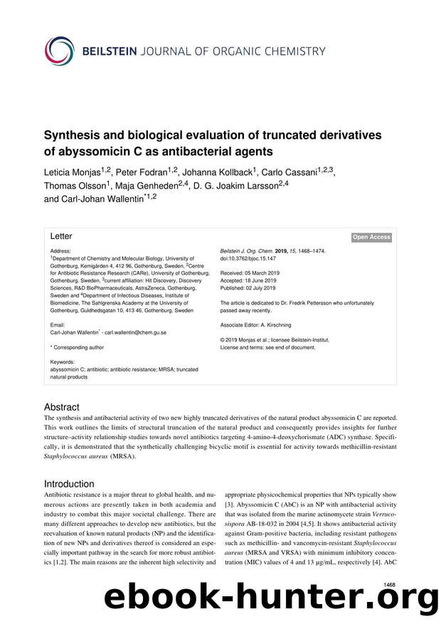 Synthesis and biological evaluation of truncated derivatives of abyssomicin C as antibacterial agents by unknow