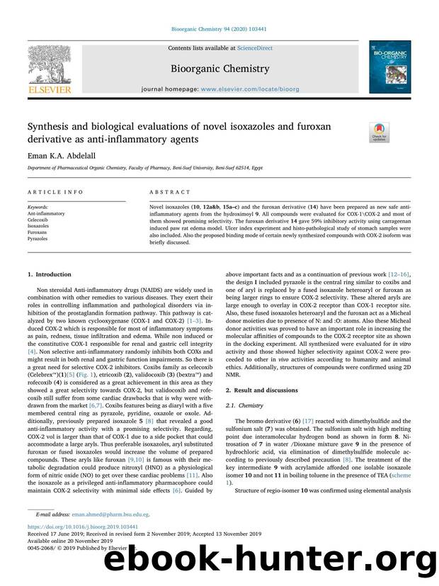 Synthesis and biological evaluations of novel isoxazoles and furoxan derivative as anti-inflammatory agents by Eman K.A. Abdelall