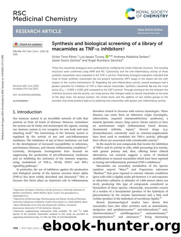 Synthesis and biological screening of a library of macamides as TNF-Î± inhibitors by unknow