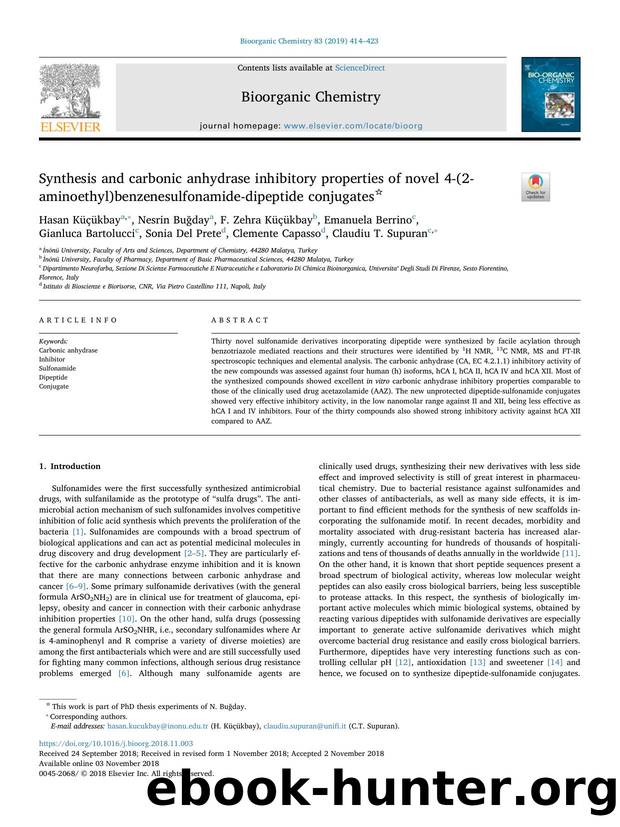 Synthesis and carbonic anhydrase inhibitory properties of novel 4-(2-aminoethyl)benzenesulfonamide-dipeptide conjugates by unknow