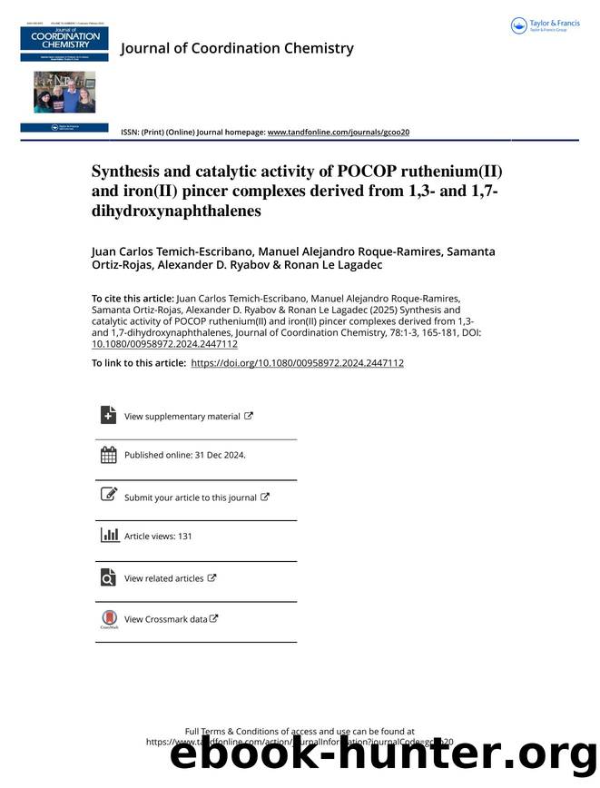 Synthesis and catalytic activity of POCOP ruthenium(II) and iron(II) pincer complexes derived from 1,3- and 1,7-dihydroxynaphthalenes by unknow