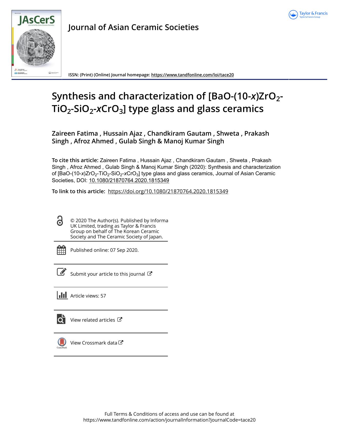 Synthesis and characterization of [BaO-(10-x)ZrO2-TiO2-SiO2-xCrO3] type glass and glass ceramics by unknow