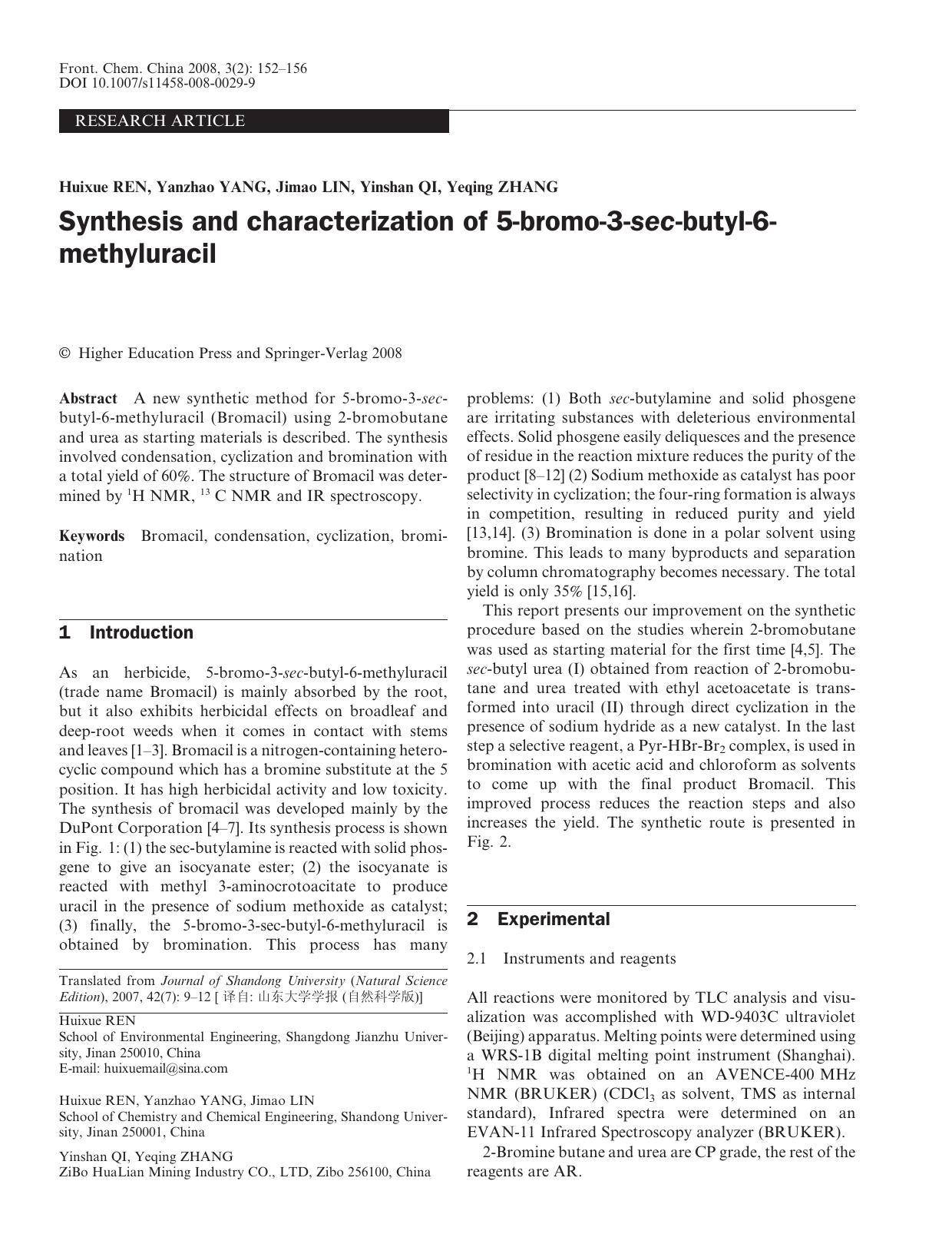 Synthesis and characterization of 5-bromo-3-sec-butyl-6-methyluracil by Unknown