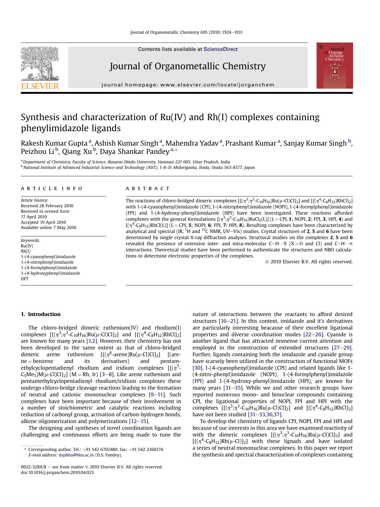Synthesis and characterization of Ru(IV) and Rh(I) complexes containing phenylimidazole ligands by unknow