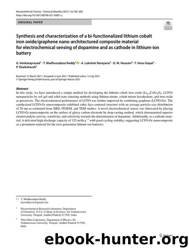 Synthesis and characterization of a bi-functionalized lithium cobalt iron oxidegraphene nano-architectured composite material for electrochemical sensing of dopamine and as cathode by unknow