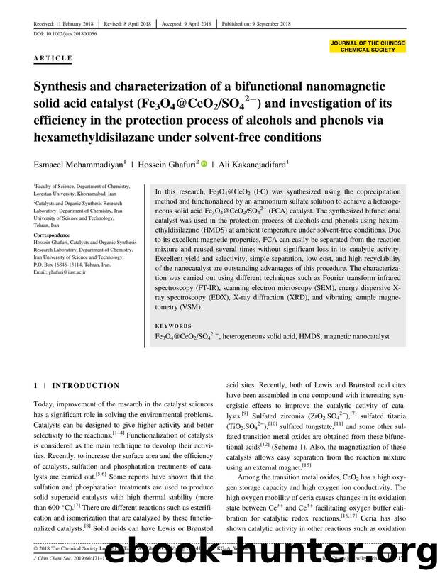 Synthesis and characterization of a bifunctional nanomagnetic solid acid (Fe3O4@CeO2SO42-) and investigation of the efficiency in the protection of alcohols and phenols via HMDS un by Unknown