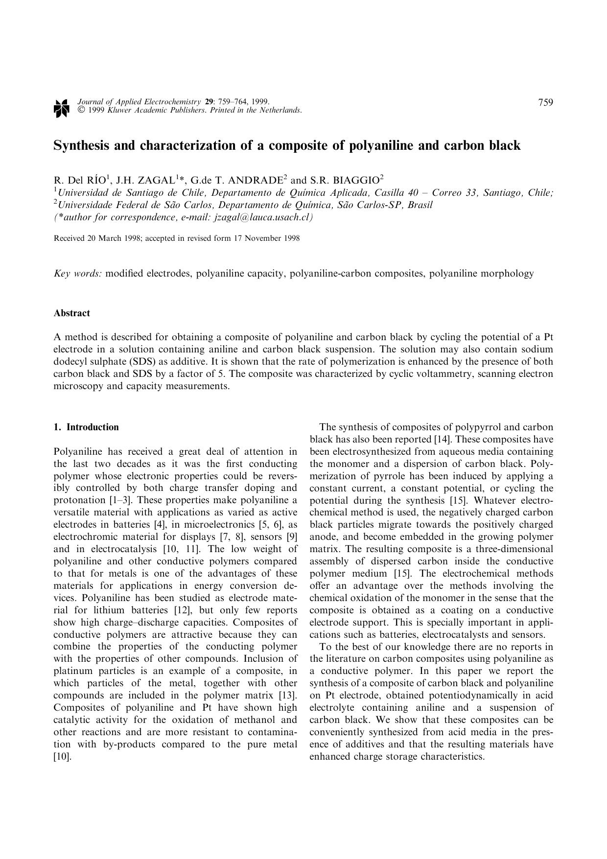 Synthesis and characterization of a composite of polyaniline and carbon black by Unknown