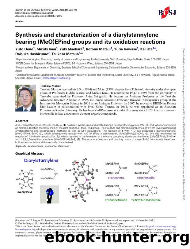 Synthesis and characterization of a diarylstannylene bearing (MeO)EPind groups and its oxidation reactions by unknow