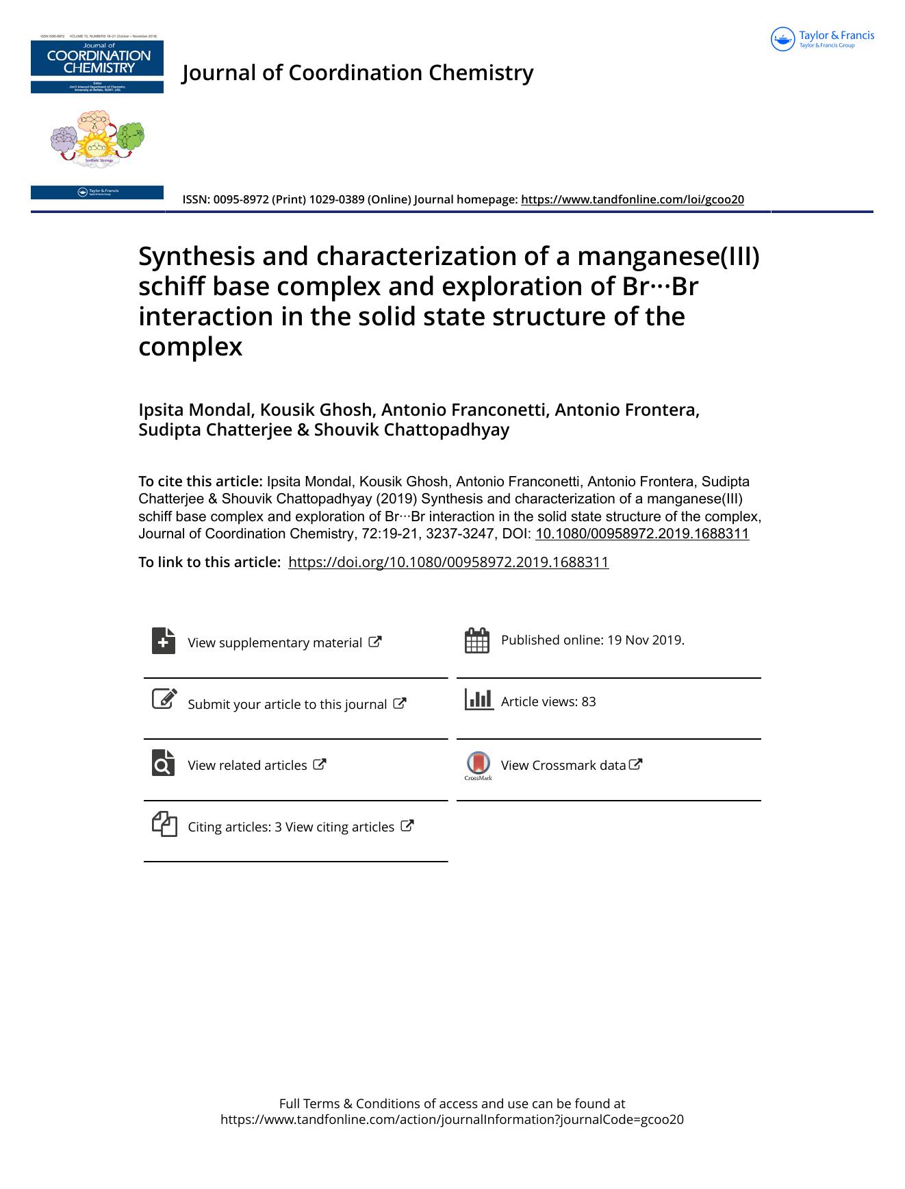 Synthesis and characterization of a manganese(III) schiff base complex and exploration of BrÂ·Â·Â·Br interaction in the solid state structure of the complex by unknow