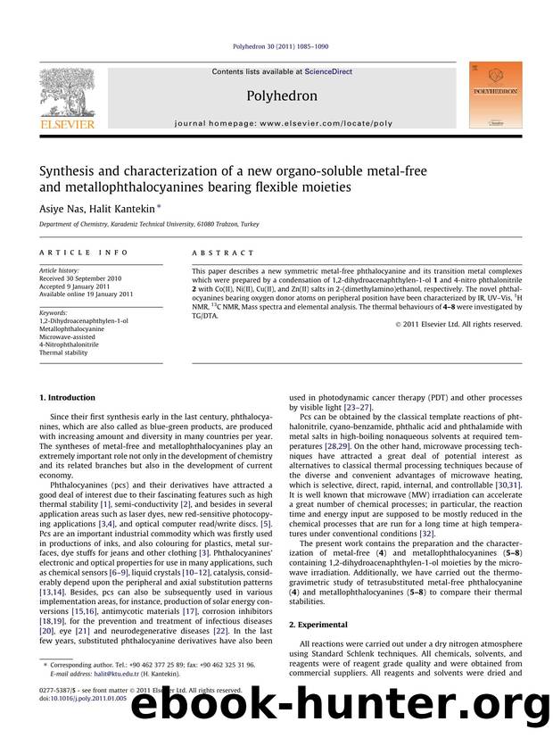 Synthesis and characterization of a new organo-soluble metal-free and metallophthalocyanines bearing flexible moieties by Asiye Nas & Halit Kantekin