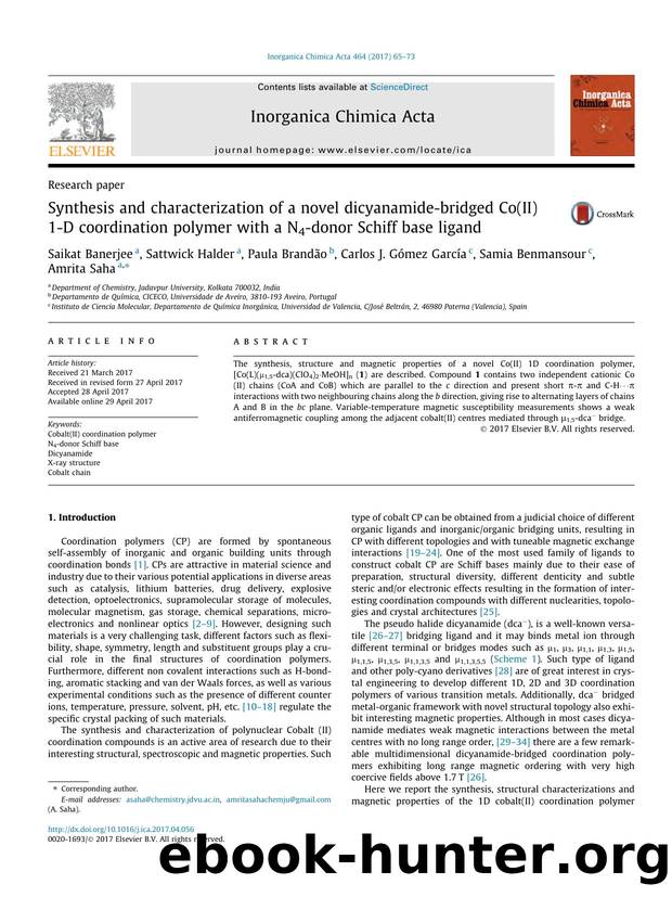 Synthesis and characterization of a novel dicyanamide-bridged Co(II) 1-D coordination polymer with a N4-donor Schiff base ligand by unknow