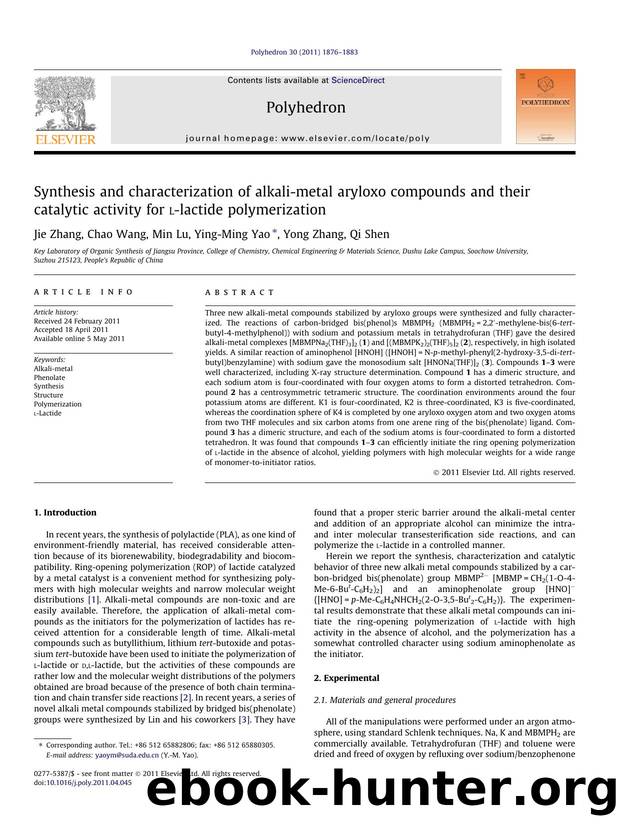 Synthesis and characterization of alkali-metal aryloxo compounds and their catalytic activity for l-lactide polymerization by Jie Zhang & Chao Wang & Min Lu & Ying-Ming Yao & Yong Zhang & Qi Shen